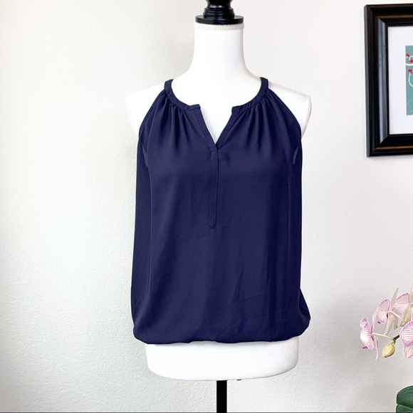 LOFT Tops - 🍋 LOFT • Petite Cinched Waist Dark Blue Tank Top